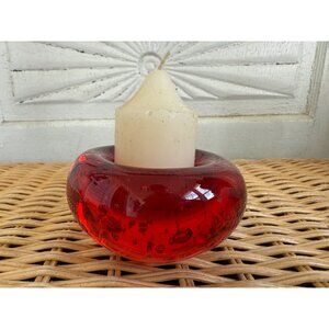 Vintage MCM Red Art Glass Votive Candle Holder Bullicante Bubbles